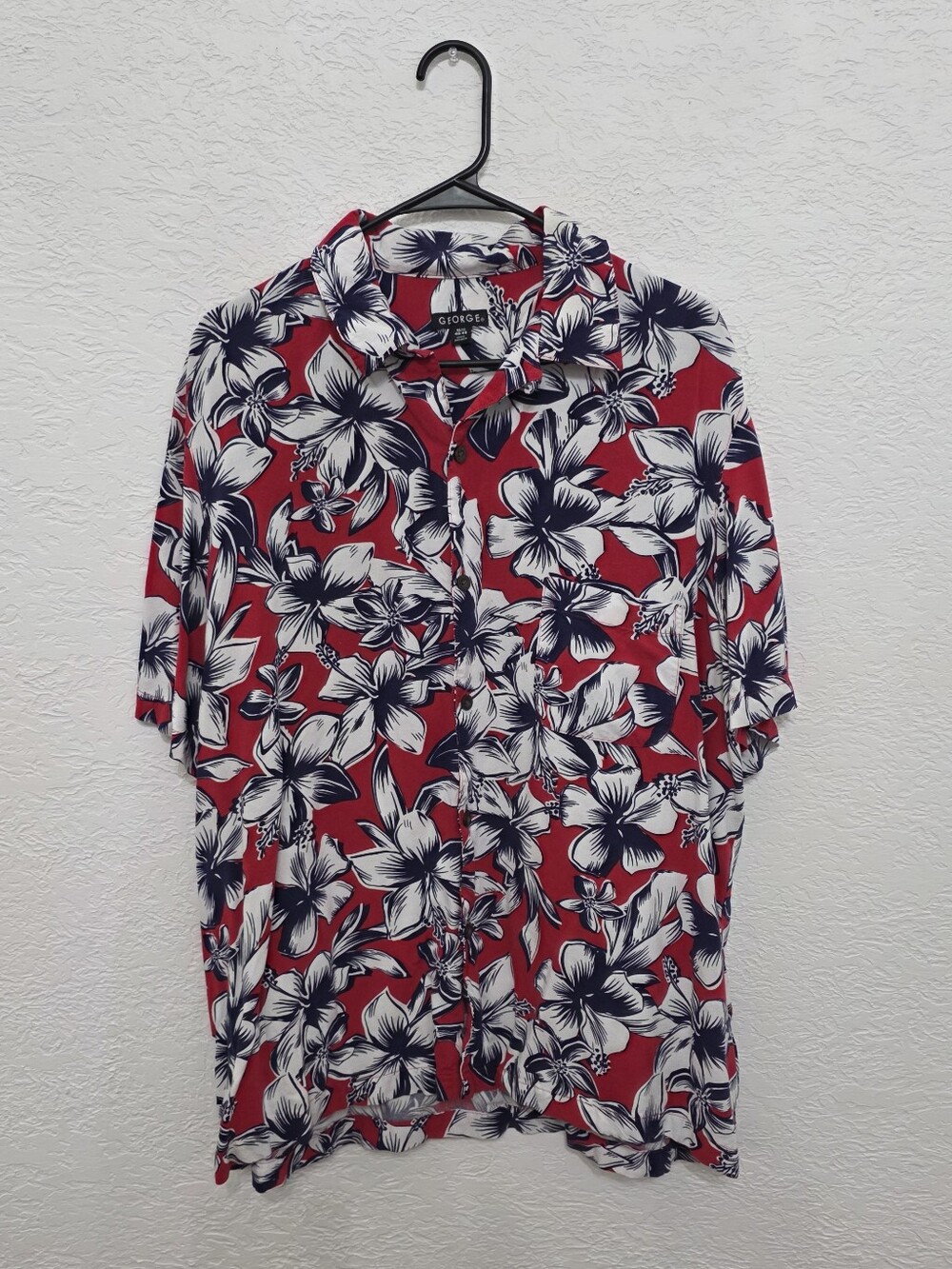 George Red Tropical Floral Short Sleeve Button Down Shirt XL